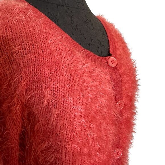 Rewind Cardigan Salmon Medium Long Sleeve Scoop Neck Button Down Fuzzy Sweater - Picture 3 of 7